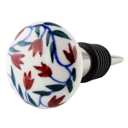Cherry Floral Flat Ceramic Wine Bottle Stopper